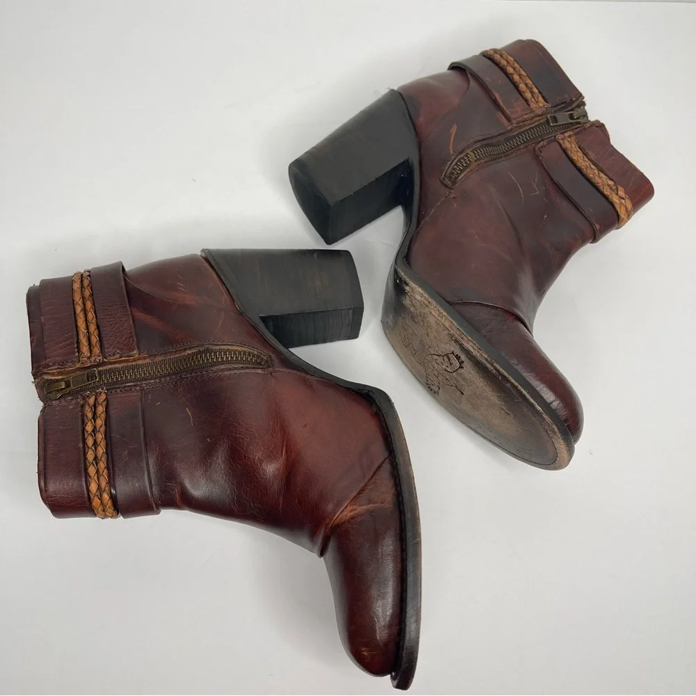 FREEBIRD by Steven Lion Heel Cognac REAL LEATHER Distressed Ankle Boot Size 11